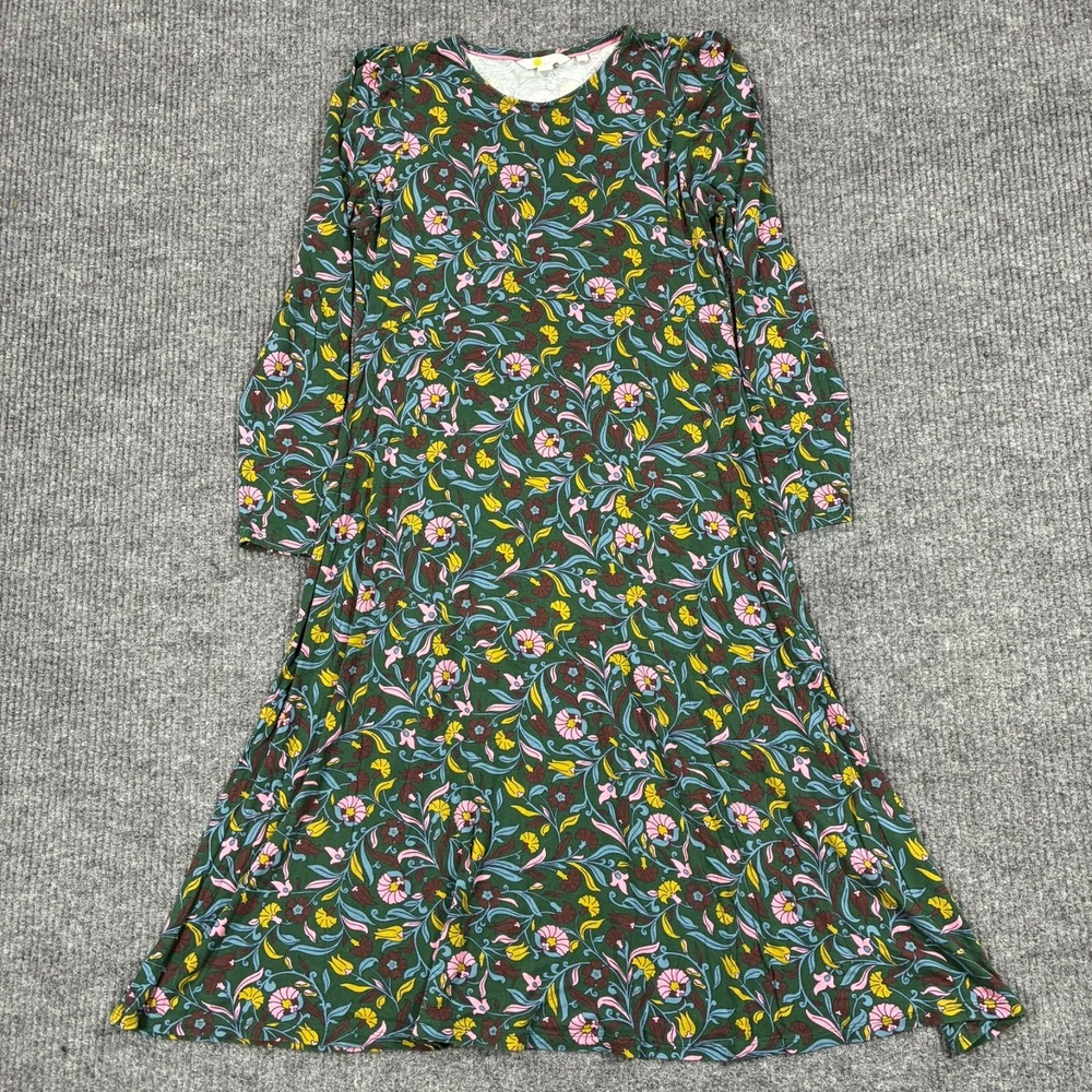 Boden Womens 8P Petite Green Floral Long Sleeve Midi Dress A Line UK 12P